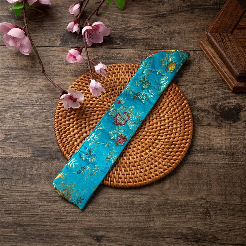 New Chinese Style Hand Fan Cover Embroidered Flowers Portable Folding Fan Cover Dustproof Protective Cover Home Decoration Oasis Select Blue