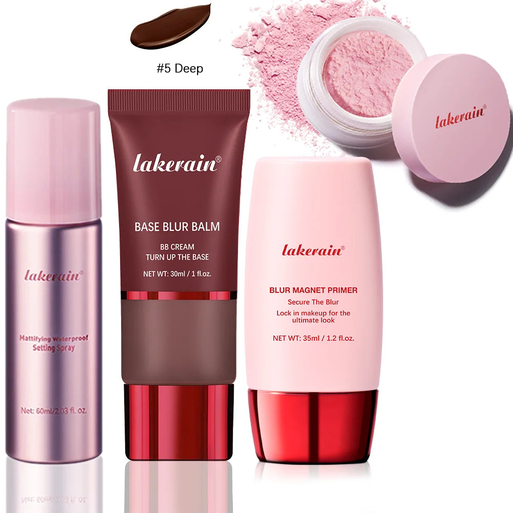 4-Pc Blurring Makeup Kit – Setting Powder, Spray, Primer & Balm