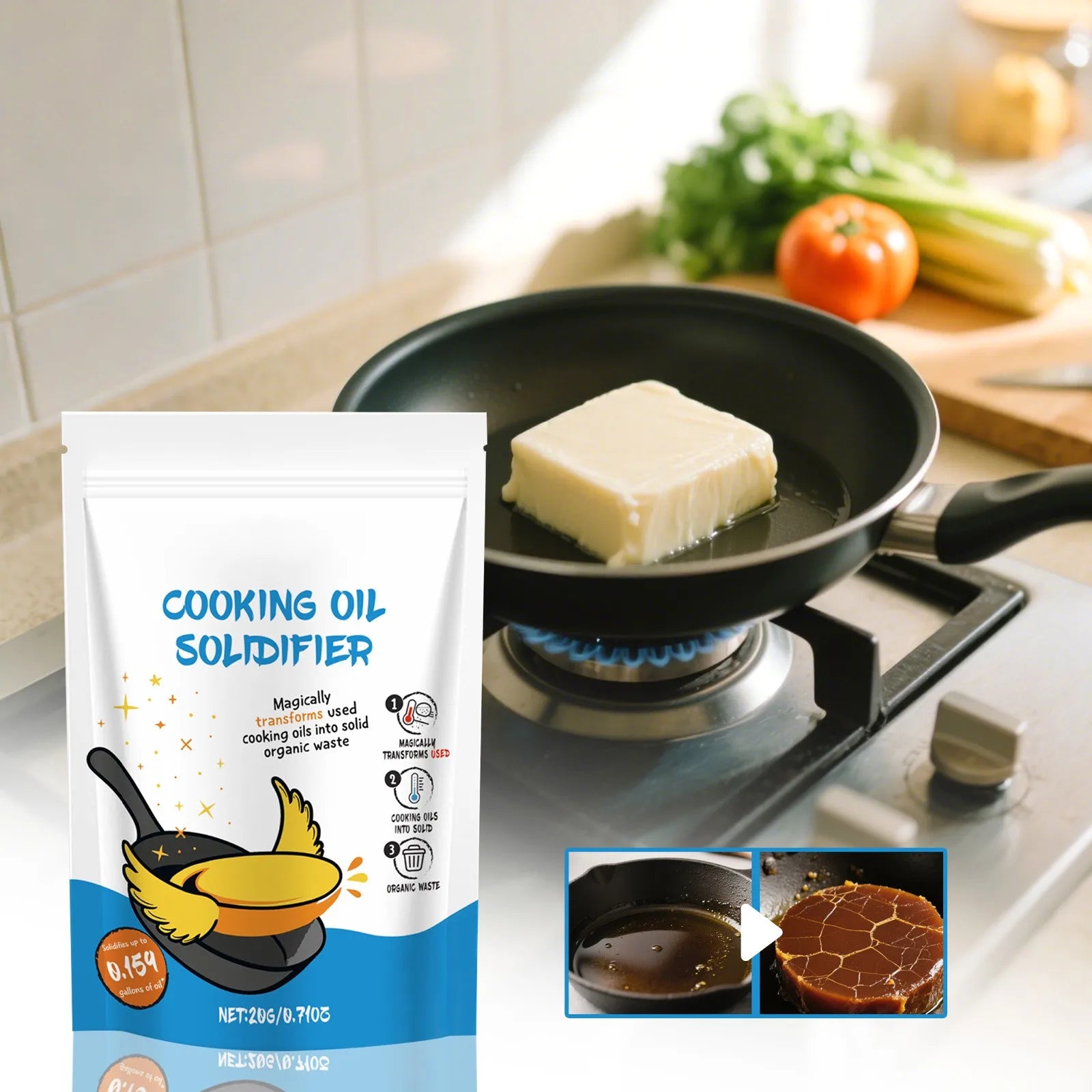Cooking Oil Solidifier – Eco-Friendly Waste Oil Hardener 20g Oil Solidifier Oasis Select white