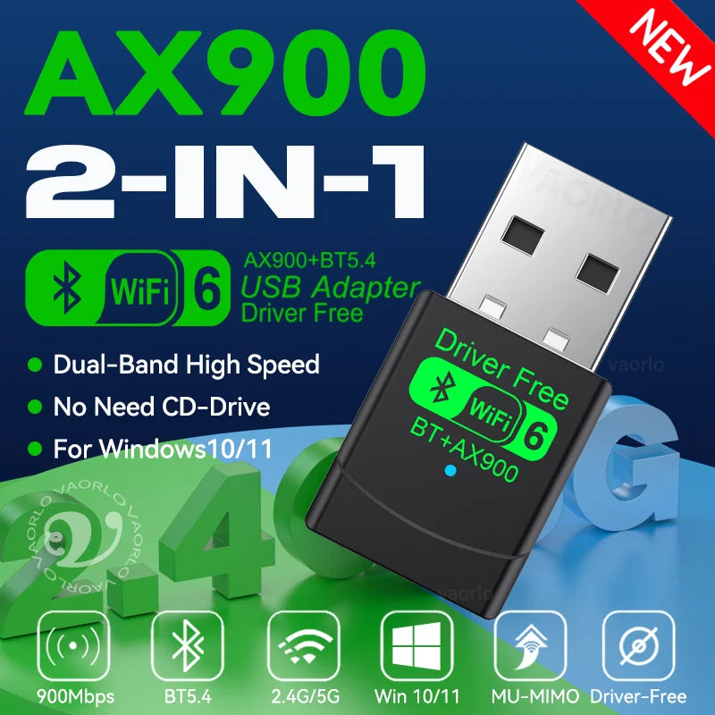 WIFI6 AX900 USB WiFi Bluetooth 5.4 Wireless Adapter Dual Band 2.4G+5GHz 900Mbps Network Card Receiver Dongle For Win10/11 Oasis Select