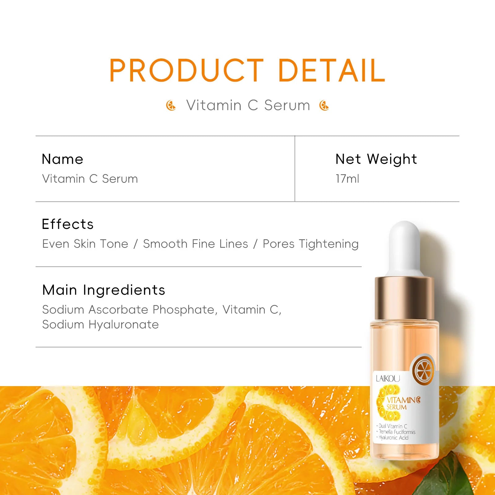 LAIKOU Vitamin C Facial Serum VC Moisturizing Hydrating Smoothing Face Essence Skin Care Products 17ml Oasis Select