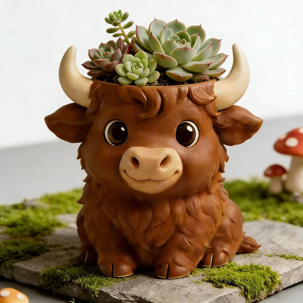 Cute Highland Cow Planter Gypsum Silicone Mold Easy Demold For Concrete Flowerpot Cement Succulent Plant Pot Home Decoration Oasis Select
