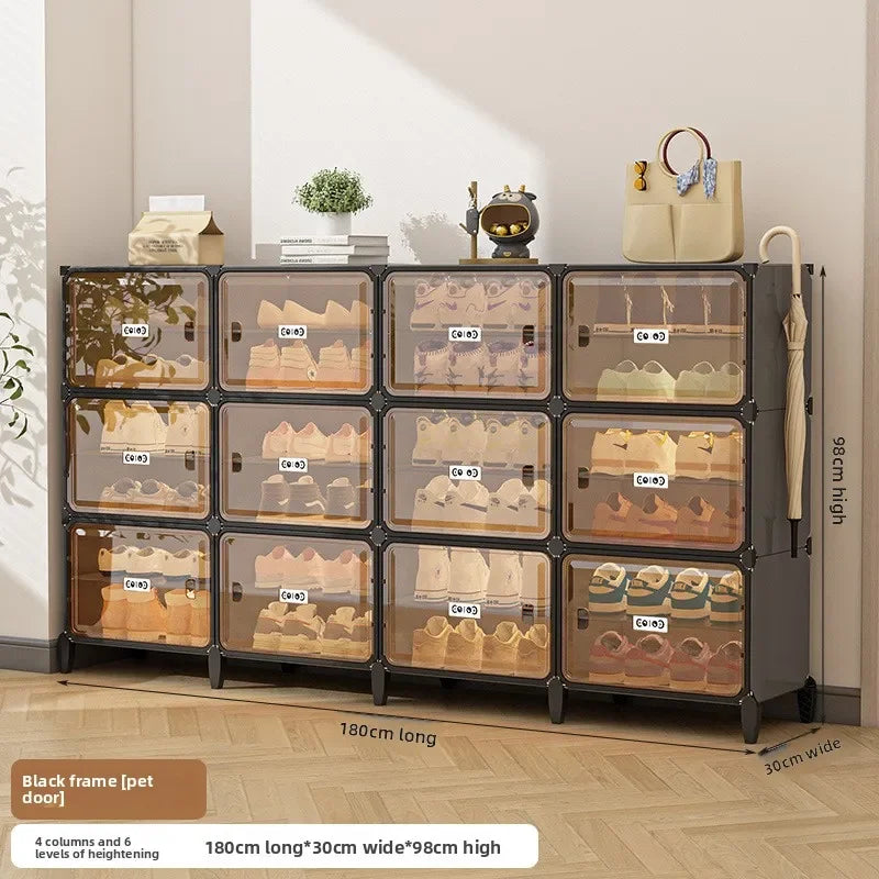 Multi-functional Simple Shoe Rack Plastic Household Indoor Door, Dustproof Storage At The Entrance, Transparent Shoe Cabinet Oasis Select