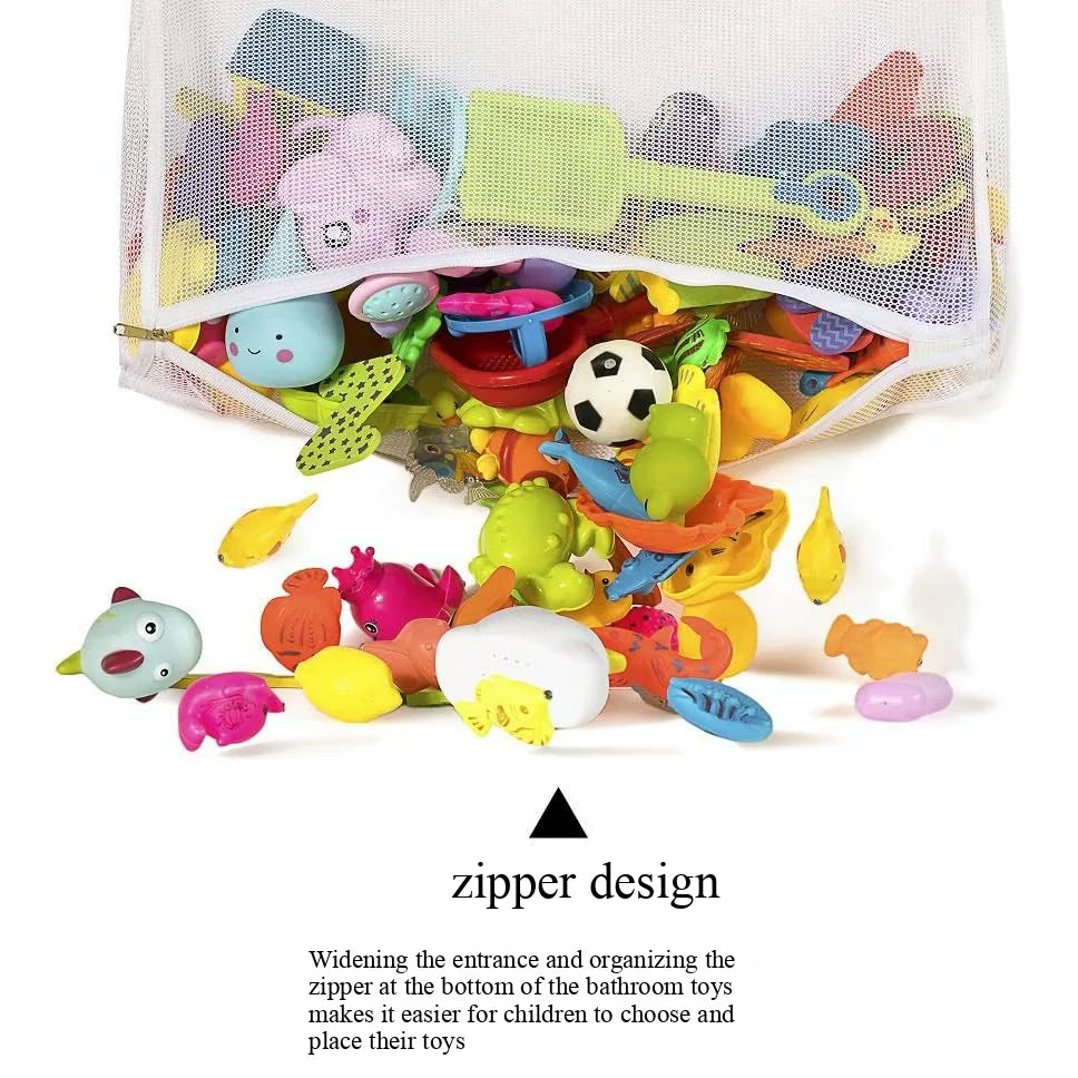 Kids Bath Toy Organizer Hanging Storage Bag with Large Open Top & Zipper-Shower Bathtub Organizer for Toys Toy Storage Packaging Oasis Select