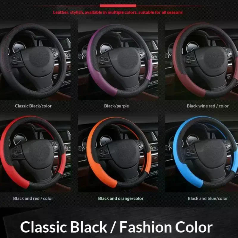 Universal Car Steering Wheel Cover For 37-38cm Steer Wheel Faux Leather Breathable Car Wheel Cover Interior Auto Accessories Oasis Select
