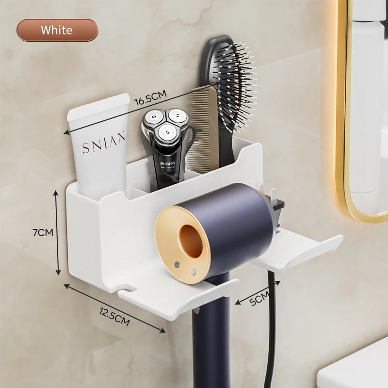 Hair Dryer Holder Wall Mounted Wall Dryer Cradle white black greyHairdryer Blow Dryer Organizer for Bathroom Bathroom Shelves Oasis Select B-White-3pcs