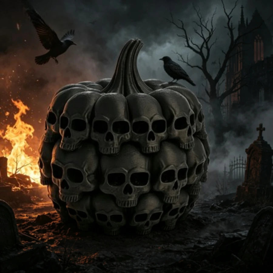 Black Skull Pumpkin Decorations Gothic Halloween Decorations Skeleton Stacked Pumpkin Statues Family Party Horror Theme Gifts Oasis Select