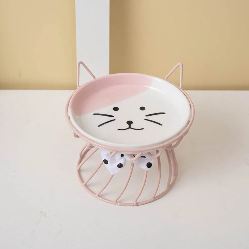 Elevated Ceramic Cat & Dog Bowl with Iron Stand | Non-Slip