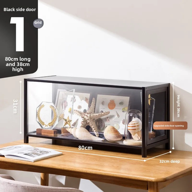 Figure Cabinet Transparent Lego Display Cabinet Household Blind Box Ornament Specimen Storage Secondary Yuan Pain Cabinet Oasis Select Black door 80