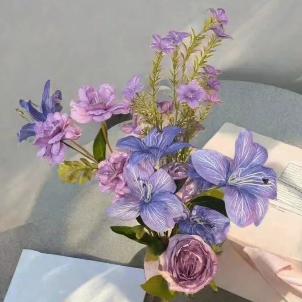 Purple Simulated Flower Simulated Artificial Flower Bouquet Silk Cloth Flowers Soft Monet Garden Flowers For Window Display Home Oasis Select