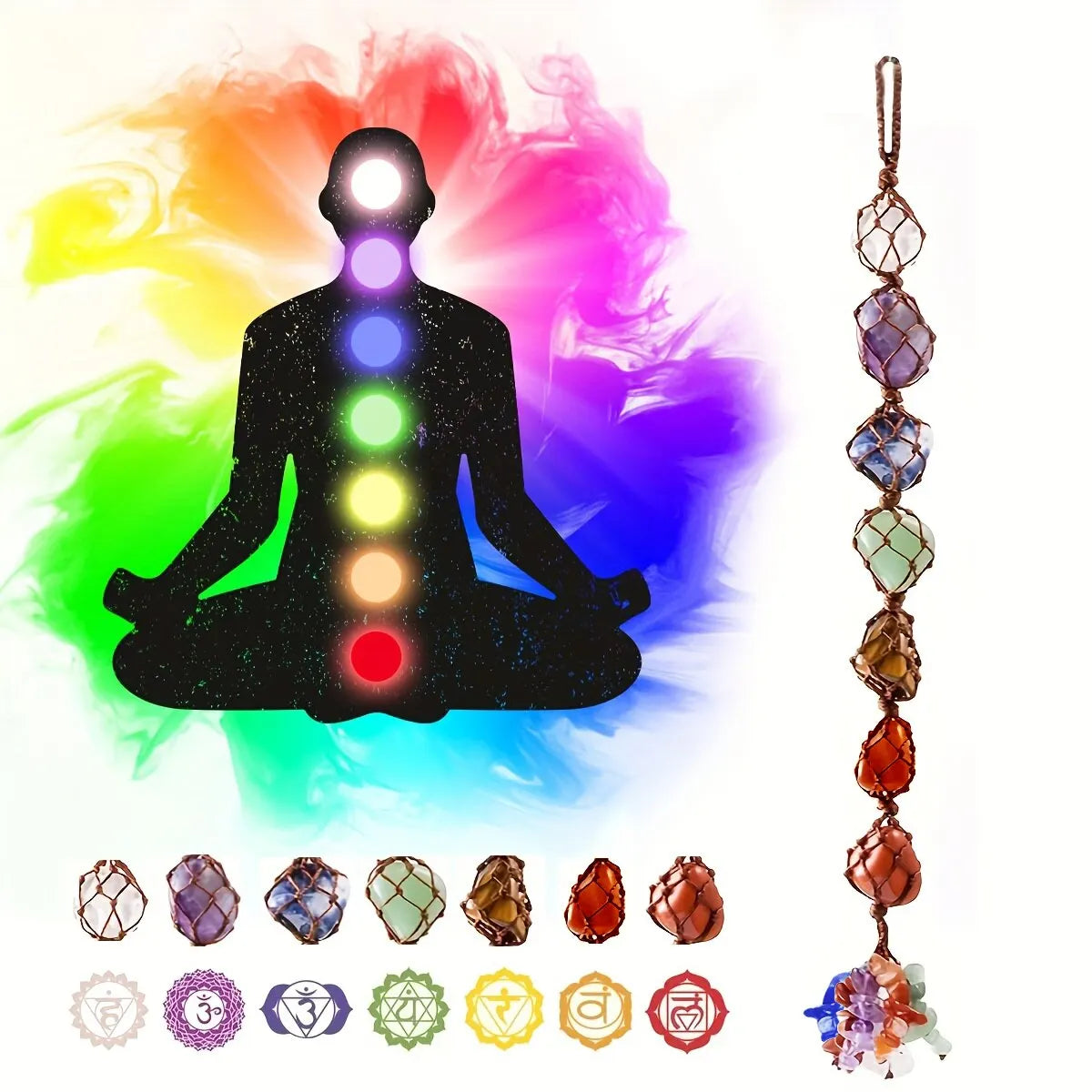 Handmade Healing Crystal Window Car Charm 7 Chakras Home Decoration Accessories Chakra Balancing Reiki Yoga Meditation Car Decor Oasis Select