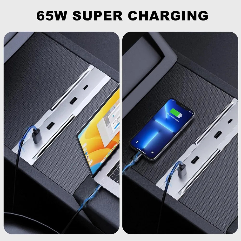 Custom Fit Tool-Free For Tesla Model YL Y Launch Juniper 65W Type-C USB HUB Fast Charging Model 3 Highland Expansion Dock Oasis Select