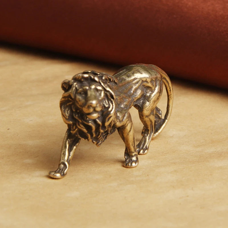 Pure Copper Majestic Lion King Miniatures Figurines Desk Decorations Vintage Brass Mini Animal Statue Home Decor Ornaments Craft Oasis Select