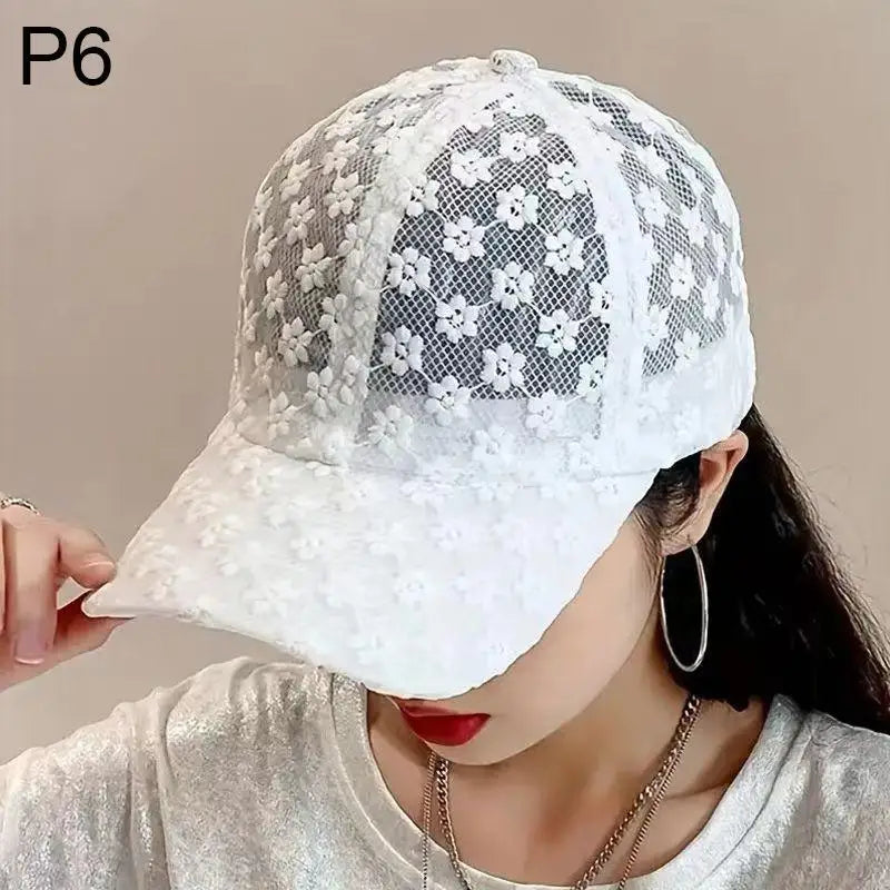 Lace Flower Baseball Cap for Women Adjustable Hollow Thin Summer Hat Breathable Sun Protection for Outdoor Sports Travel Oasis Select 6