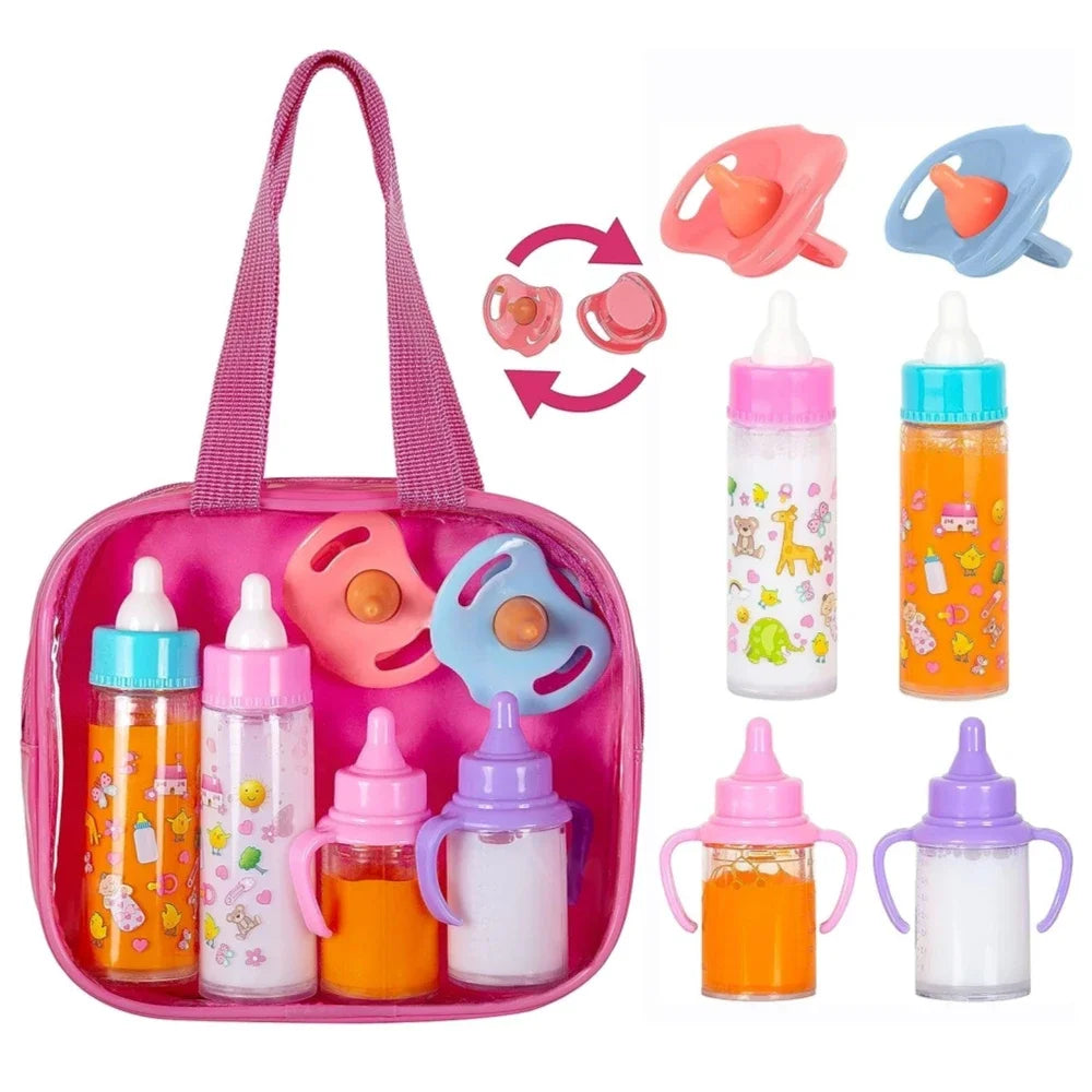 Large size Baby Doll Feeding Bottle Set Baby Care Toy Stroller 2pcs Milk And Juice Bottles With Toy Pacifier For Baby Dolls Oasis Select