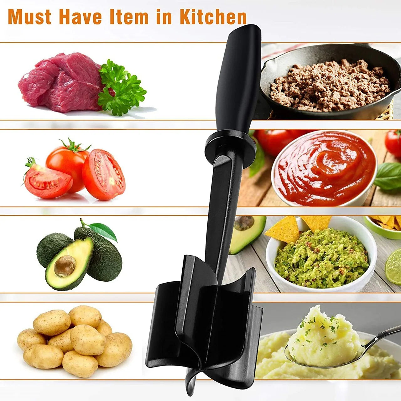 1pc Meat Chopper, Hamburger Chopper, Premium Heat Resistant Masher And Smasher For Hamburger Meat, Ground Beef, Ground Turkey Oasis Select