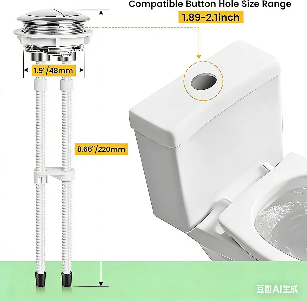 2Sets 48mm Dual Flush Toilet Button,for Glacier Bay/AquaSource,Tool-Free Installation with Adjustable Rods Corrosion-Resistant Oasis Select