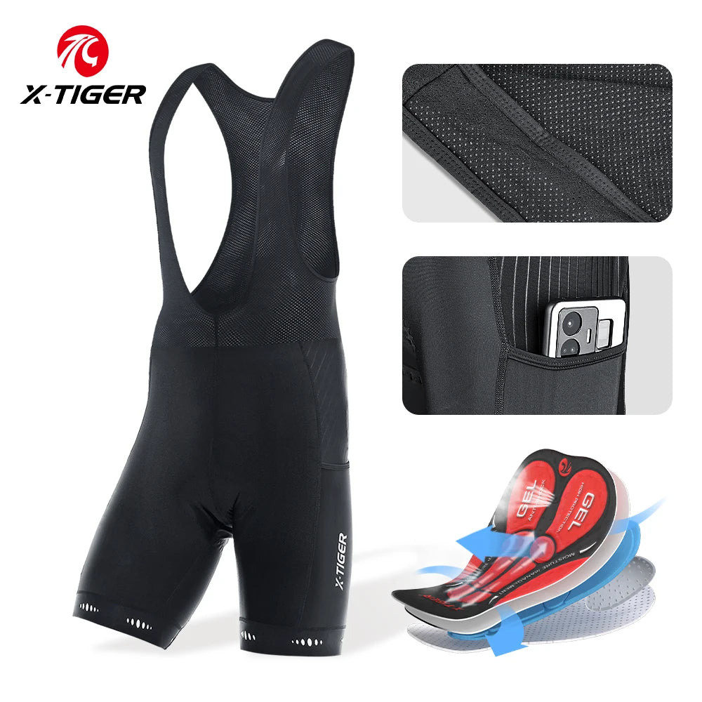X-TIGER Men's Cycling Shorts Three Pockets 5D Padded Shockproof Breathable Quick Dry Mountain Road Bicycle Bib Pants Oasis Select