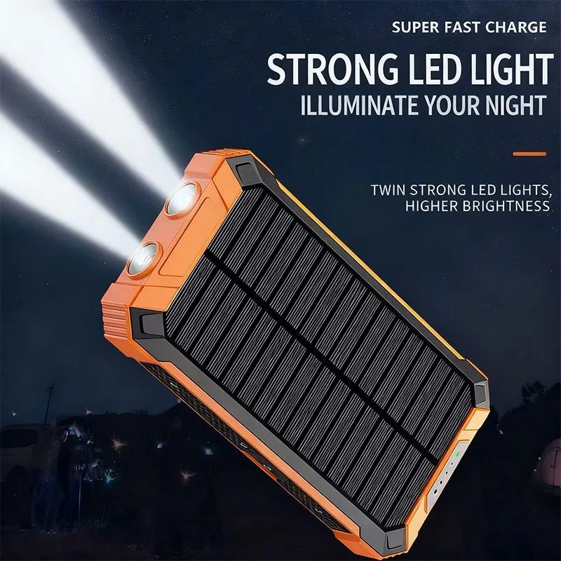 Solar Power Bank 20000mAh Portable Charging Poverbank External Battery Charger Strong Light LDE Light for All Smartphones Oasis Select