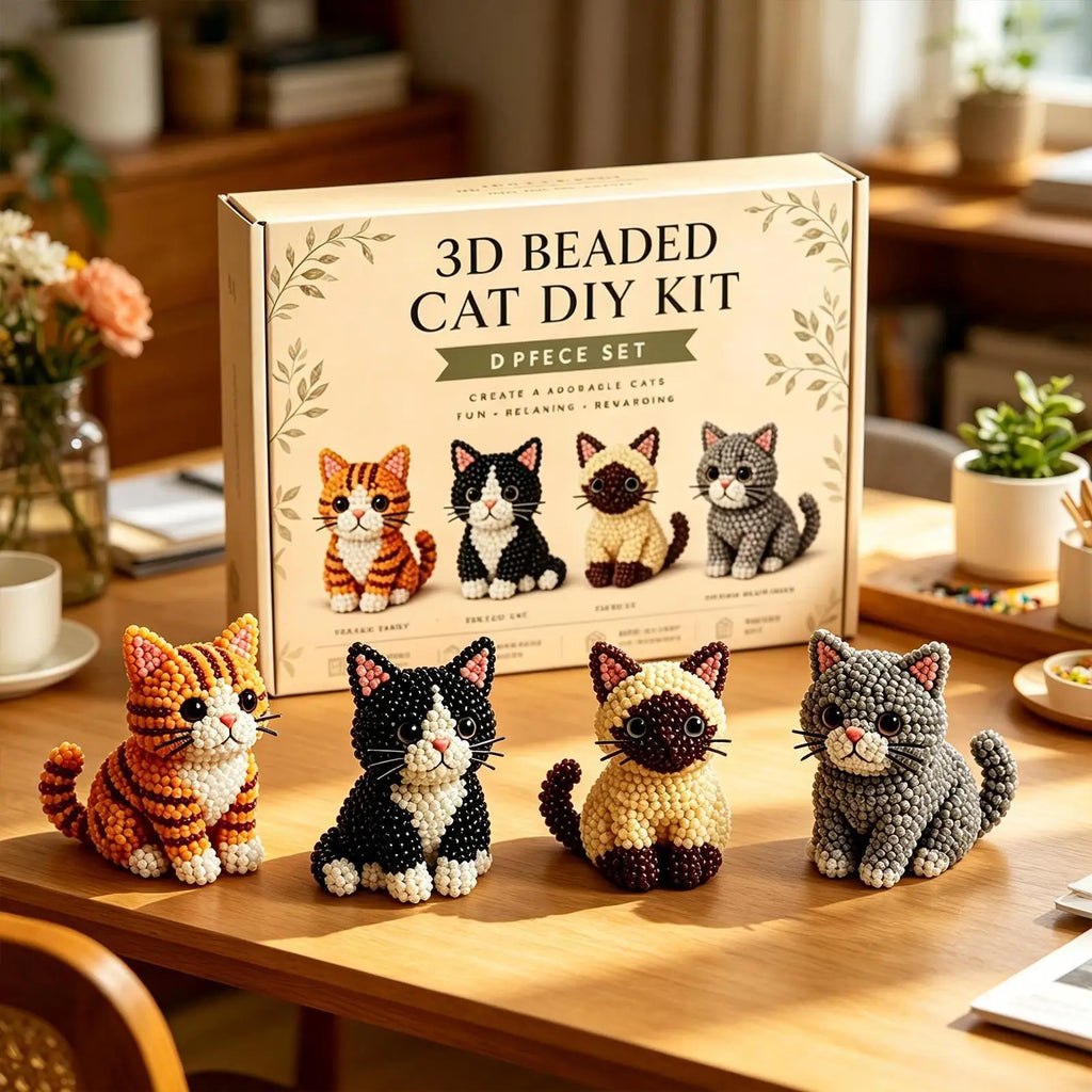 DIY Animal Beading Kit Cute Beginner-Friendly 3D Cat Funny Animal Beadwork Kit for Desk Decorations Bookshelf Decor Party Favors Oasis Select