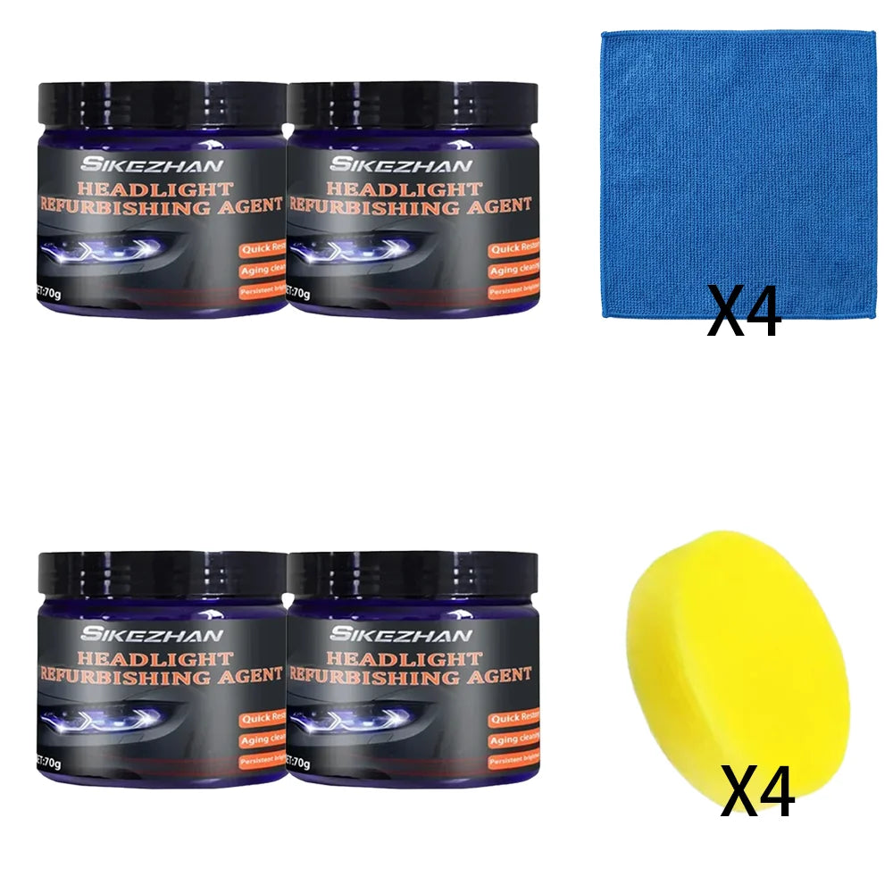 Headlight Polishing Paste Kit: Polishing Compound, Sponge & Blue Cloth, Removes Scratches, Oxidation, Restores Clarity, 1Set Oasis Select 280g-set
