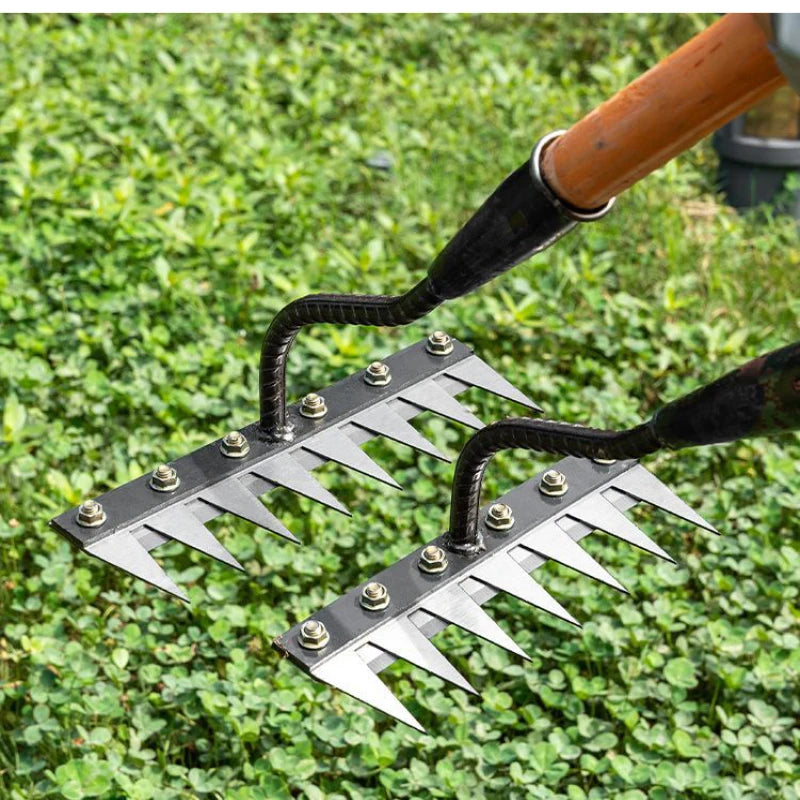 5/6/7/8 Teeth Carbon Steel Garden Hand Rake Agricultural Nail Harrow Detachable Multifunctional Farm Manganese Steel Metal Rake Oasis Select