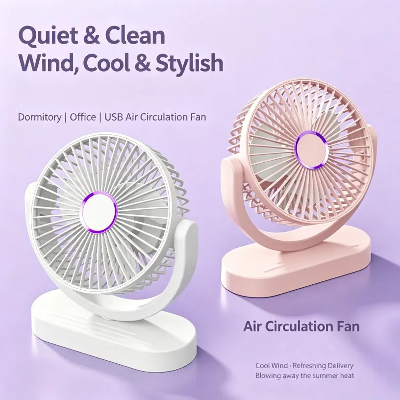 Portable Table Fan USB Rechargeable 3 Speed Adjustable Natural Air Circulation Ultra Quiet Compact for Home Office Dormitory Oasis Select