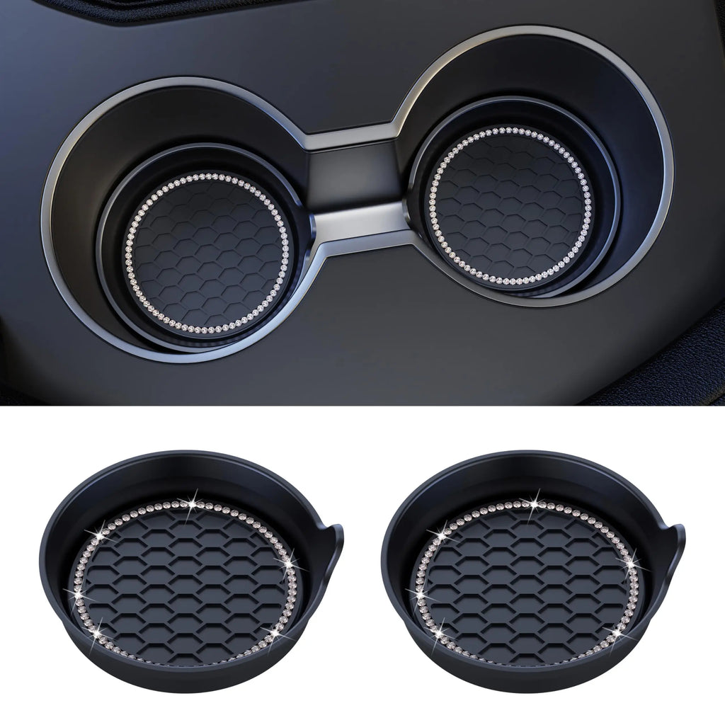 Rhinestone Car Cup Holder Coasters | Non-Slip Silicone Inserts