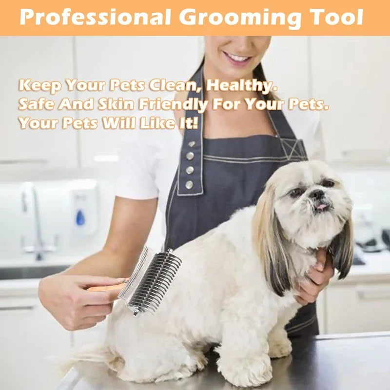 3-in-1 Deshedding Dog Rake BrushComfortable Handle Dematting Comb Removes Hair Tangle Rounded-end Blade Oasis Select