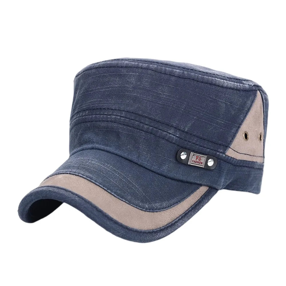 Fashion Anti-UV Fishing Hat Cotton Adjustable Sun Hat Retro Outdoor Sunscreen Flat Top Hat Men Women Oasis Select Blue