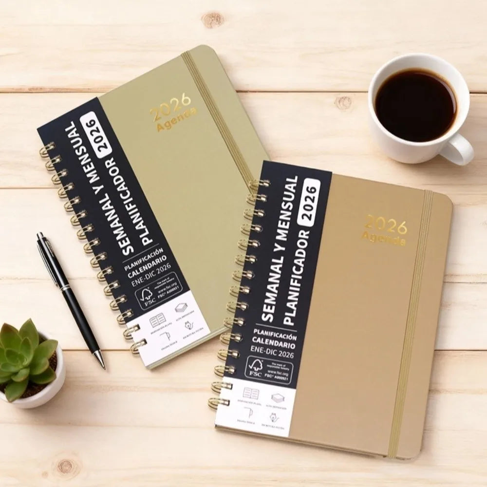 Spanish Planner A5 Notebook 2026 Self-Tracking Diary Planning Book Coil Calendar Essential Daily Organizer Multi Functional Oasis Select