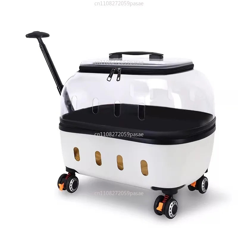 Fashion Transparent Cat Cage Large Capacity Pet Suitcase Breathable Cat Carriers Pull Rod/Handheld Dual Use Cat Transport Cart Oasis Select Creamy-white 48x35x46cm