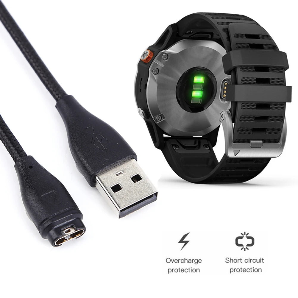 50/100cm Charger Cable Smart Watch Accessories Nylon Braided Charging Cable Adapter Replacement Parts for Garmin Venu 2 Instinct Oasis Select