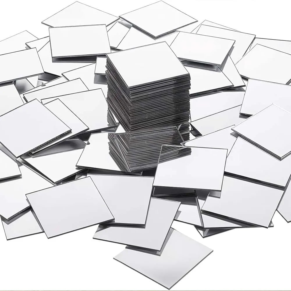 100pcs Mini Square Mirrors 1 cm Self-Adhesive Small Square Mirrors Acrylic Mirror Tiles Craft Home Decorative Mosaic Tiles Craft Oasis Select silver