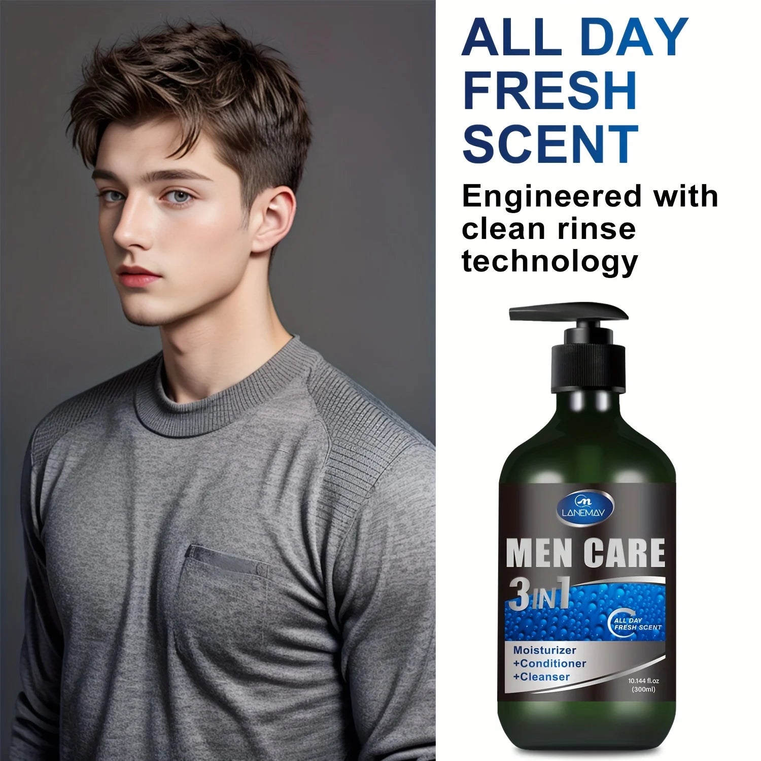 Men's 3-in-1 Body, Hair & Face Wash | Plant-Based Cleanser 3-in-1 Shower Gel Oasis Select