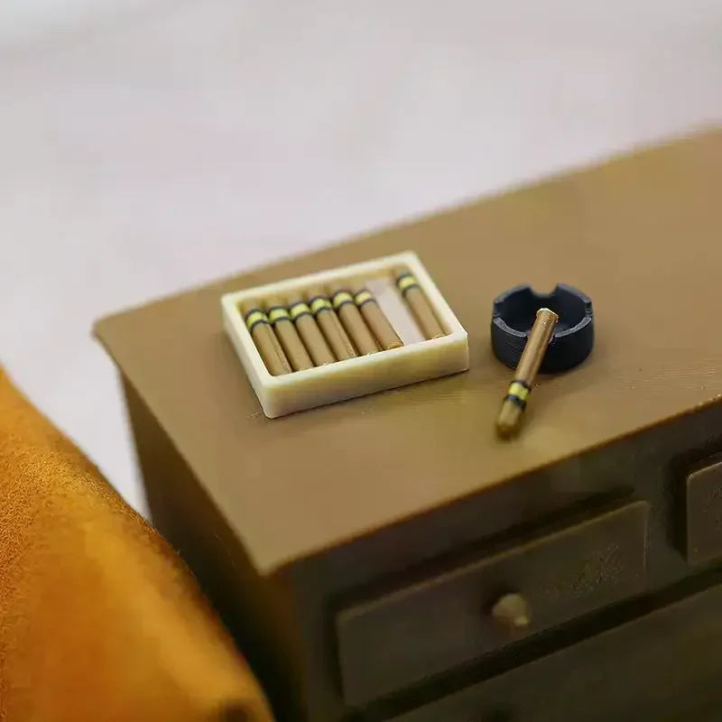 Pretend Play Miniature Cigar Ashtray Set, 1/12 scale Dollhouse Cigarette Ornament Decor Oasis Select