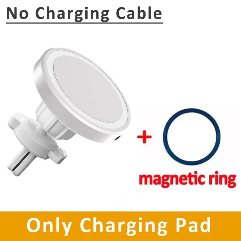 Air Vent Wireless Car Charger For MagSafe iPhone 13-17 Pro Max & Fast Charging Stand Clip Phone Holder Stable Grip Oasis Select White No Cable