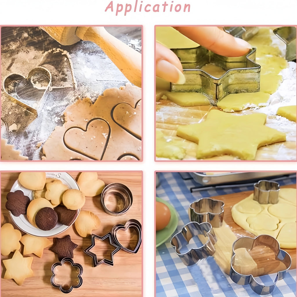 12pcs Metal Cookies Cutters Set, Creative Star Cookie Cutter, Round/Heart/Flower Shaped Egg Molds, Indoor Outdoor Baking Tools Oasis Select