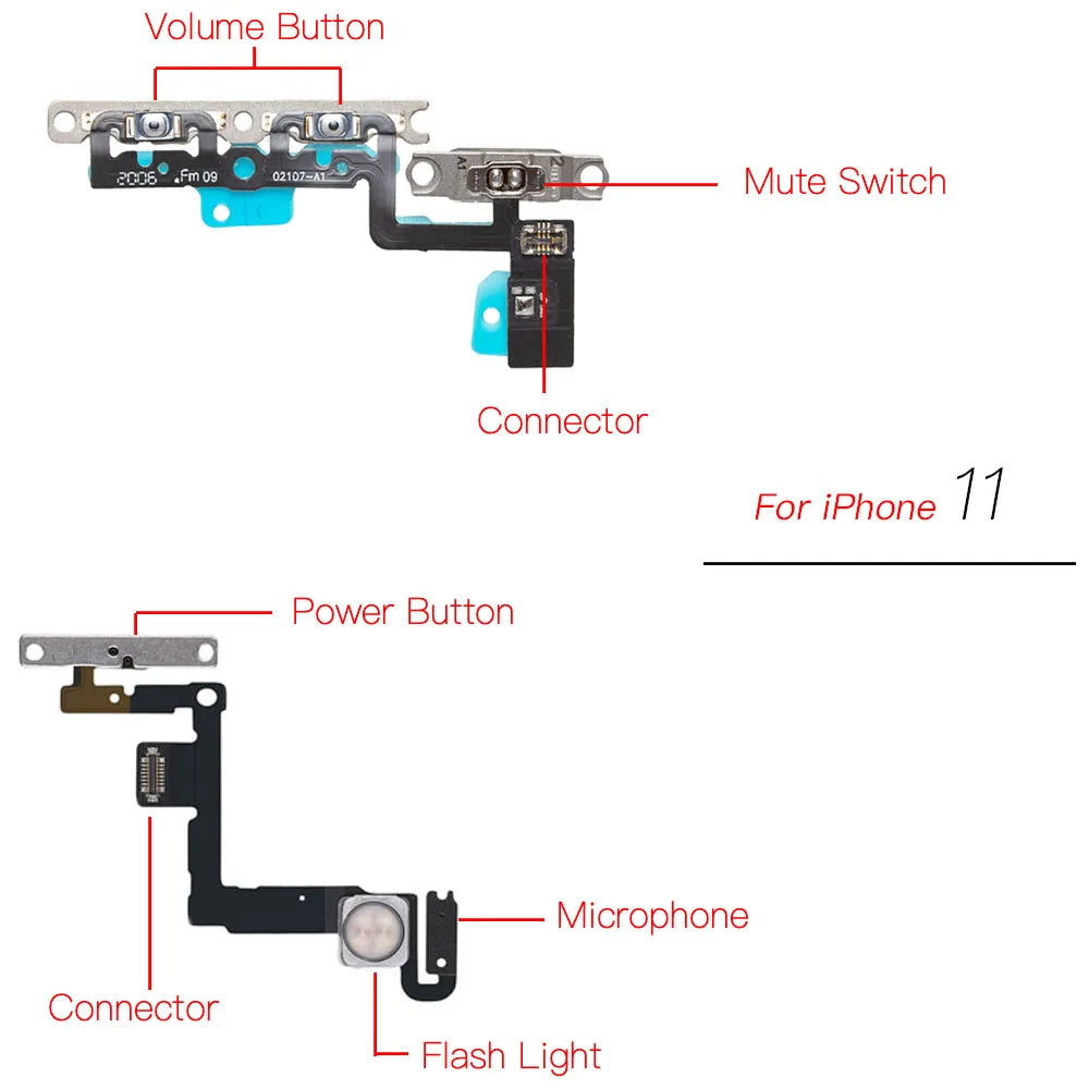iPhone 11 Pro Max Power Volume Silent Flex Cable w/ Mic & LED