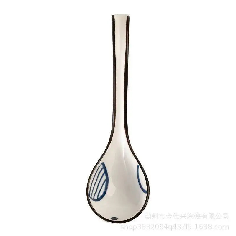 Japanese Blue And White Ceramic Spoon With Underglaze Decoration Soup And Noodle Serving Kitchen Cooking Utensil Oasis Select