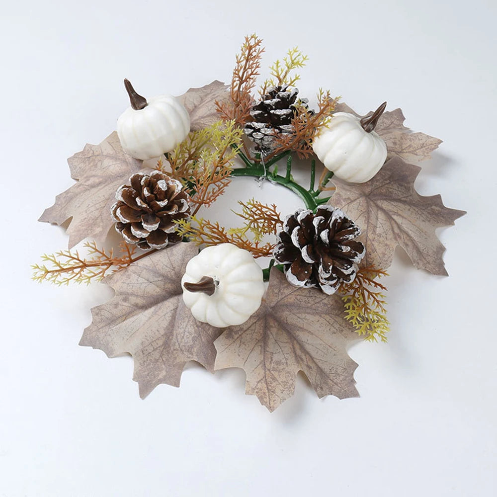 Pumpkin Pinecone Candlestick High-Quality Maple Leaf Candle Holder Wreath Circle Decoration Exquisite Harvest Festival Wreath Oasis Select White