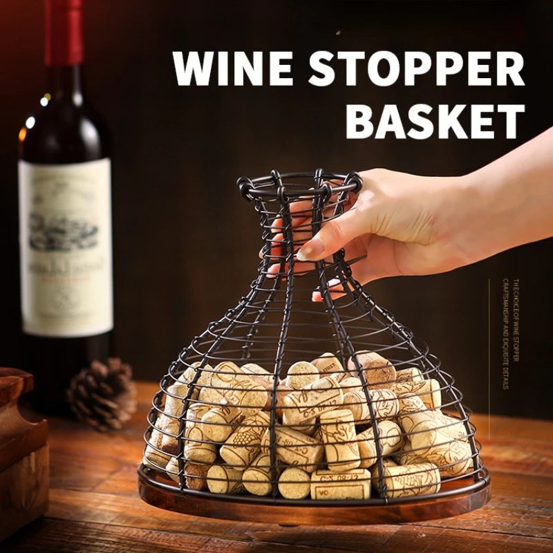 Solid wood red wine plug storage basket Wrought iron European commercial hotel wine oak plug collection basket Oasis Select