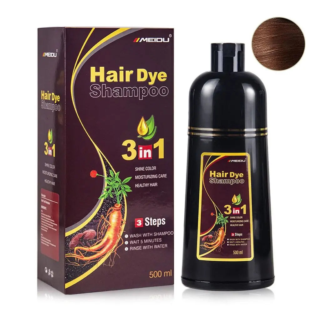 Meidu 3-in-1 Herbal Hair Dye Shampoo 500ml – Men & Women Hair Dye Shampoo Oasis Select Dark brown