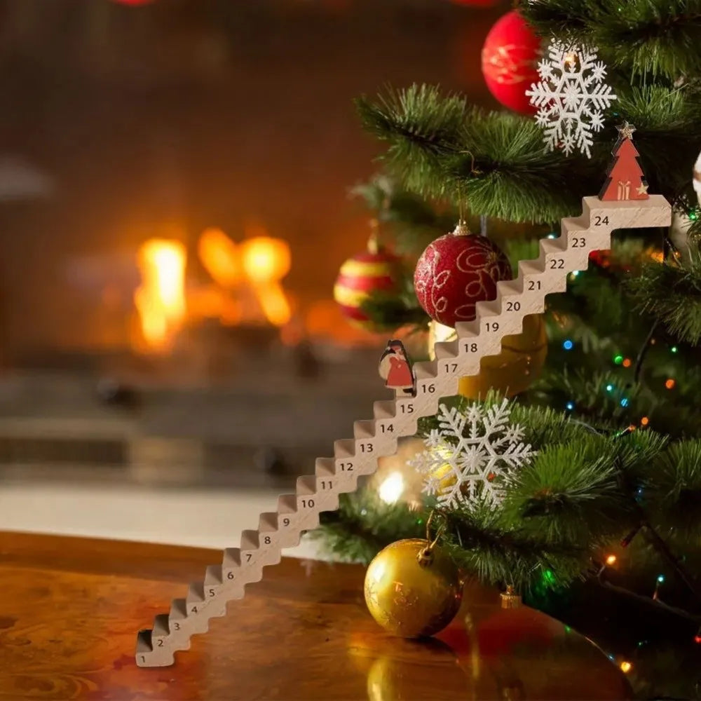 Wooden Christmas Advent Countdown Calendar | Santa Stair Climber