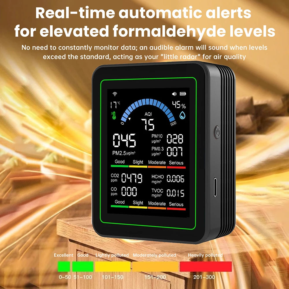 Multifunctional Digital Air Quality Monitor CO2 CO TVOC HCHO PM Meter Digital Temperature Humidity Tester Home Air Detector Oasis Select