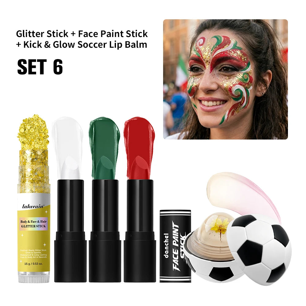 Face Paint Stick & Glitter Stick Set Lasting Moisturizing High Pigment Multifunctional for Sport Festival Party Cosplay Makeup Oasis Select SET 6