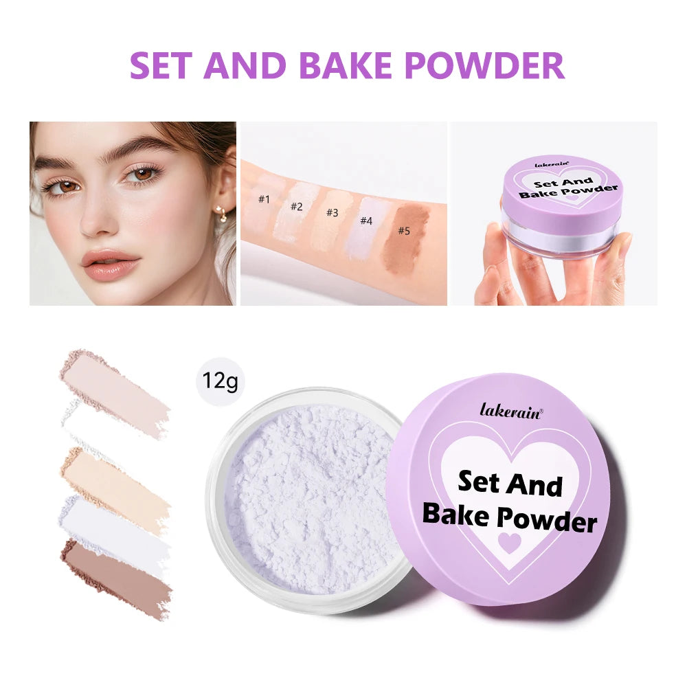 Long Lasting Bake Setting Powder and Puff Puff Pass Set 5 Colors Oil-Absorbing Matte Finish Locks Setting Face Cosmetics kimchi Oasis Select