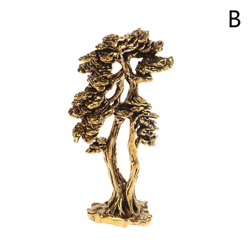 1Pc Brass Mini Welcome Pine Figurine Tree Miniature Landscape Small Bonsai Tree Statues Garden Decorations Accessories Oasis Select B