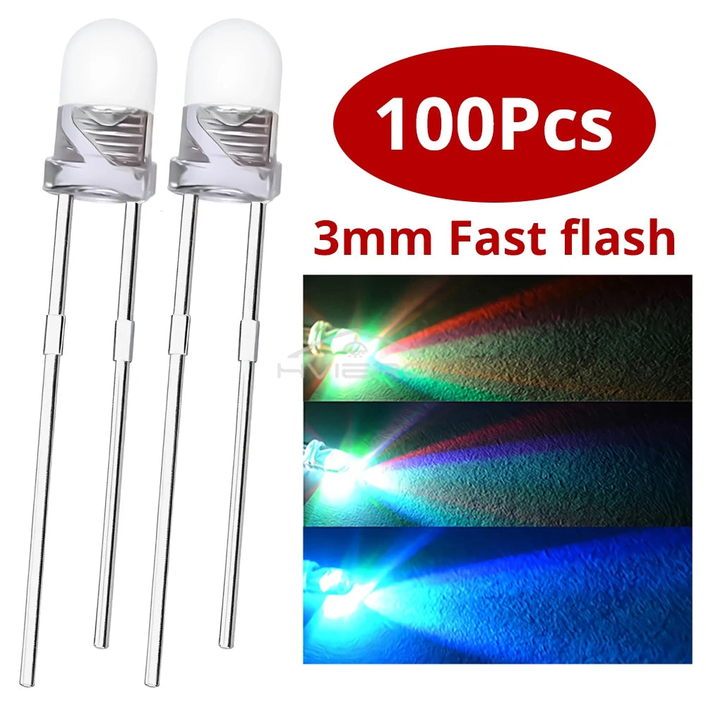 100pcs 3mm RGB Flashing LED Diodes – Fast & Slow Multicolor