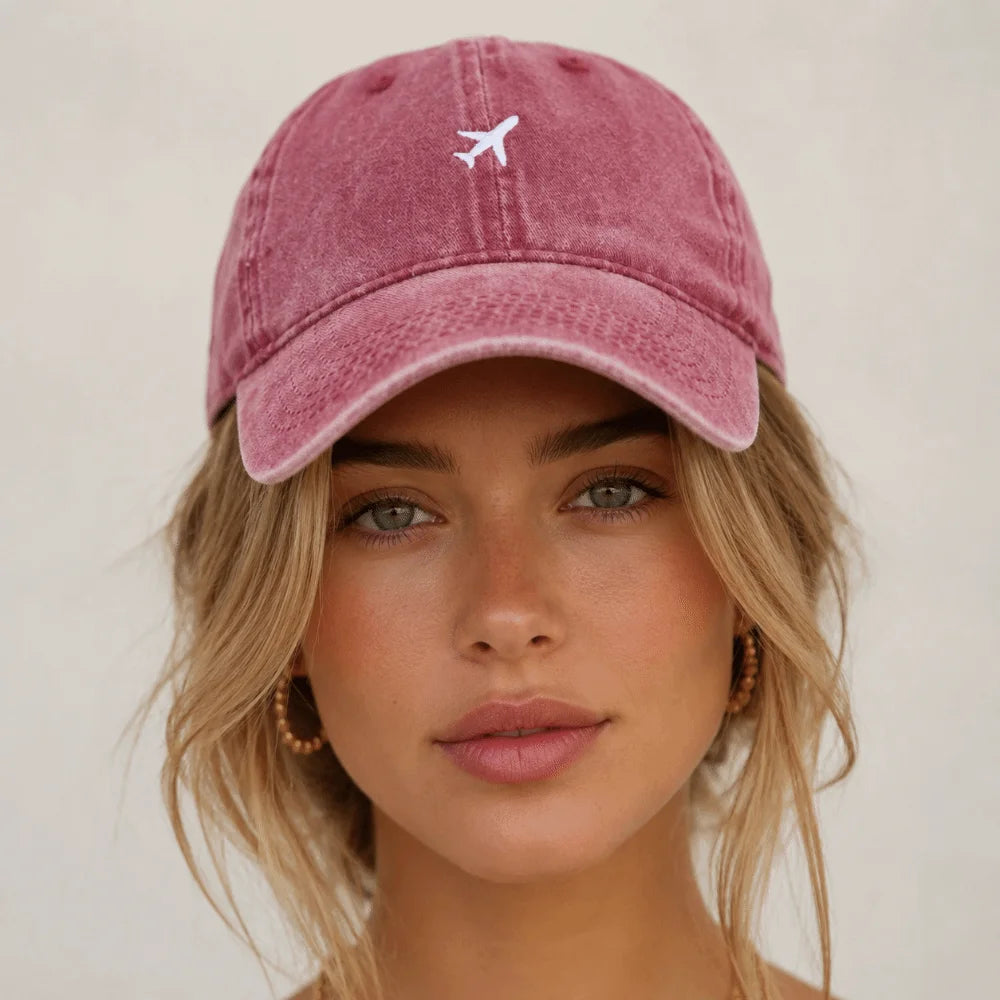 Washed Cotton Airplane Embroidered Baseball Cap Hip Hop Adjustable Peaked Cap Distressed Sunscreen Plane Dad Hat Oasis Select